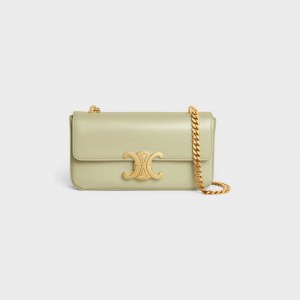 ALMOND GREEN Celine CHAIN SHOULDER BAG in shiny calfskin Triomphe | CL-593228