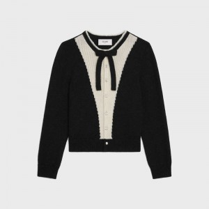 BLACK/ECRU Celine cardigan with bow in alpaca Knitwear | CL-592083