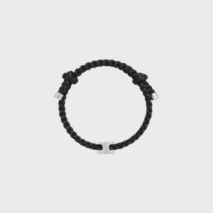 Black/Silver Celine Triomphe Beach in Silk and Brass with Rhodium Finish Bracelets | CL-591651