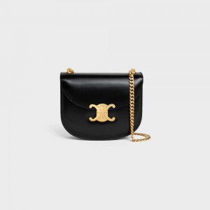 Black Celine CHAIN BESACE CLEA in shiny calfskin Triomphe | CL-593223