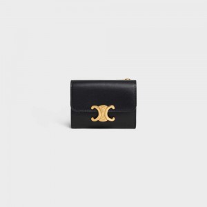 Black Celine COMPACT WITH COIN TRIOMPHE in Shiny calfskin Wallets | CL-592979