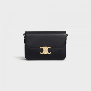 Black Celine Classique Bag in shiny calfskin Triomphe | CL-593183