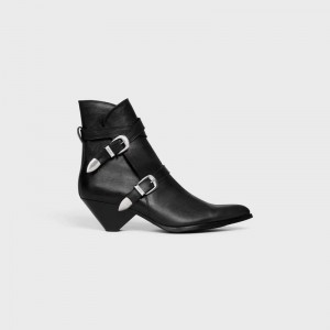 Black Celine DOUBLE BUCKLE ZIPPED CONIQUE in SHINY CALFSKIN Boots | CL-591876