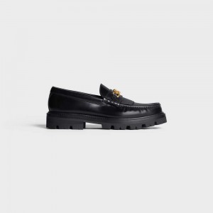 Black Celine MARGARET WITH TRIOMPHE CHAIN in POLISHED BULL Loafers | CL-592524