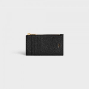 Black Celine ZIPPED COMPACT ESSENTIALS Grained Calfskin Card Holders | CL-592962