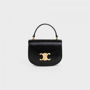 Black Celine besace triomphe in SHINY CALFSKIN Mini Bags | CL-593029