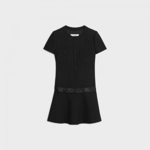 Black Celine embroidered Chelsea mini in diagonal wool Dresses | CL-592847