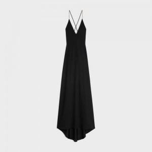 Black Celine slip with rhinestones in satin-lined crêpe Dresses | CL-592862