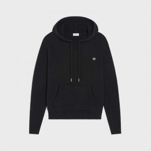 Black / Off White Celine triomphe hooded in cashmere wool Sweatshirts | CL-592112