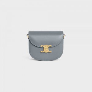 Blue Grey Celine BESACE CLEA in shiny calfskin Triomphe | CL-593220