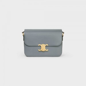 Blue Grey Celine Classique Bag in shiny calfskin Triomphe | CL-593187