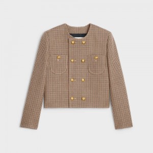 Bordeaux / Beige / Black Celine Chelsea in double houndstooth wool Jackets | CL-592649