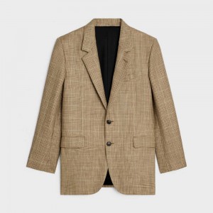 CAMEL/GRIS/MARRON Celine jude in prince of wales wool and linen Jackets | CL-592664