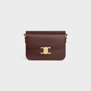 Chestnut Celine Classique Bag in shiny calfskin Triomphe | CL-593177