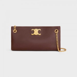 Chestnut Celine NEWSPAPER CHAIN BAG SOFT in SUPPLE CALFSKIN Triomphe | CL-593167