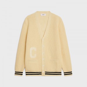 ECRU/BLACK Celine college cardigan in cotton Knitwear | CL-592086