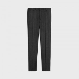 GREY MELANGE Celine classic in striped flannel Trousers | CL-592027