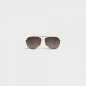 Gold/Gradient Grey Celine METAL FRAME 01 IN METAL WITH POLARIZED LENSES Sunglasses | CL-591758