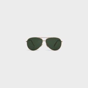 Gold/Green Celine METAL FRAME 02 IN METAL WITH MINERAL GLASS LENSES Sunglasses | CL-592410