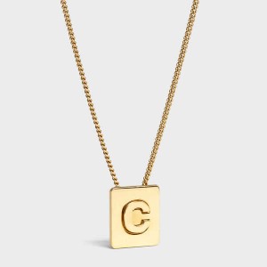 Gold Celine Alphabet C in Brass with Gold finish Necklaces | CL-592266