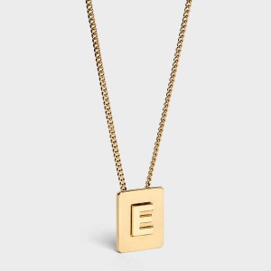 Gold Celine Alphabet E in Brass with Gold finish Necklaces | CL-592268