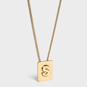 Gold Celine Alphabet S in Brass with Gold finish Necklaces | CL-592282