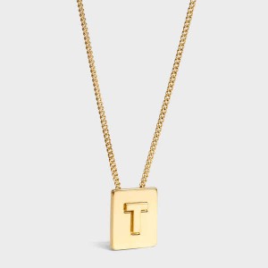 Gold Celine Alphabet T in Brass with Gold finish Necklaces | CL-592283