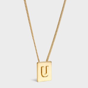 Gold Celine Alphabet U in Brass with Gold finish Necklaces | CL-592284