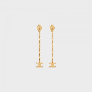 Gold Celine Triomphe Mini Triomphe in Brass with Gold Finish Earrings | CL-592301