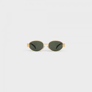 Gold / Green Celine Triomphe Metal 01 in Metal Sunglasses | CL-592399