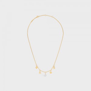 Gold / Ivory Celine Cœur Charms in Brass with Gold Finish and Resin Pearl Necklaces | CL-592242