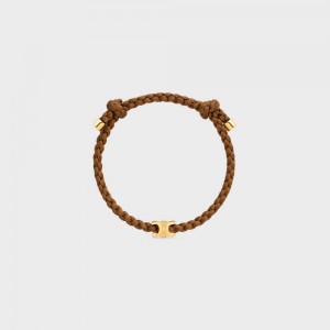 Gold / Tan Celine Triomphe Beach in Brass with Gold Finish and Silk Bracelets | CL-592201