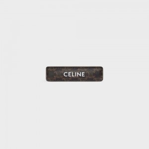 Gold / Tan Celine Triomphe Canvas Hair Clip in Calfskin, Steel and Canvas Hair Accessories | CL-592334