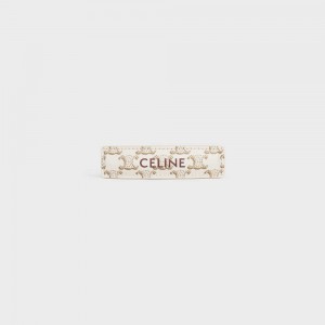 Gold / White Celine Triomphe Canvas Hair Clip in Calfskin, Steel and Canvas Hair Accessories | CL-592335