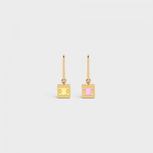 Gold & Multicolour Celine Triomphe Cube in Brass with Gold Finish and Colored Enamel Earrings | CL-592304