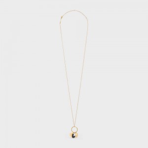 Gold & Multicolour Celine Triomphe Indie Charms in Brass with Gold and Silver Finish, Rutilated Quartz and Hawk Eye Necklaces | CL-592239