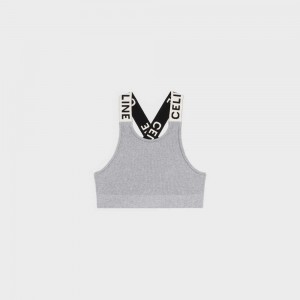 Grey/Off White Celine CROSSBACK SPORTS BRA IN ATHLETIC KNIT Sweatshirts | CL-592810