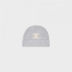 Light Grey Celine TRIOMPHE EMBROIDERED BEANIE IN SEAMLESS CASHMERE Hat | CL-592370