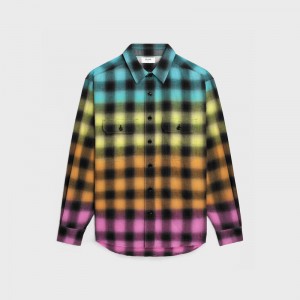 Multicolor Celine loose in checked cotton linen Shirts | CL-592159