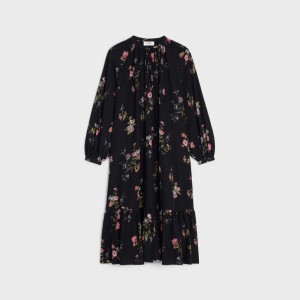 NOIR/MULTICOLORE Celine folk in crêpe de chine Dresses | CL-592857