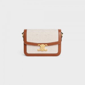 Natural / Tan Celine Classique Bag in TEXTILE WITH CROCHET EMBROIDERY Triomphe | CL-593181