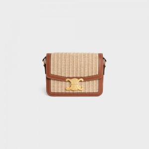 Natural / Tan Celine Teen Bag in RAFFIA EFFECT TEXTILE AND CALFSKIN Triomphe | CL-593195