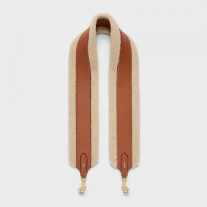 Natural / Tan Celine long strap in Shearling and calfskin Leather Goods Accessories | CL-592905