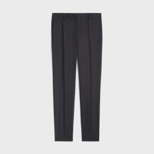 Noir/Gris Celine CLASSIC STRIPED FLANNEL Trousers | CL-592023