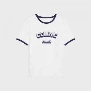 Off White / Navy Celine Paris 70 s in cotton jersey T-shirts | CL-592779