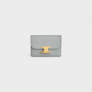 Pearl Blue Celine FLAP TRIOMPHE Shiny calfskin Card Holders | CL-592947