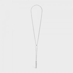 Silver Celine Triomphe Folk Tie Long in Brass with Rhodium Finish Necklaces | CL-592243