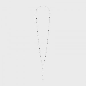 Silver / Black Celine Triomphe Long in Brass with Rhodium Finish and Onyx Necklaces | CL-591666