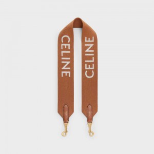 Tan/White Celine Short Strap in Wool with jacquard Leather Goods Accessories | CL-592914