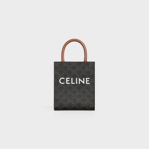 Tan Celine Mini Vertical Cabas in and calfskin with print Triomphe Canvas | CL-593134